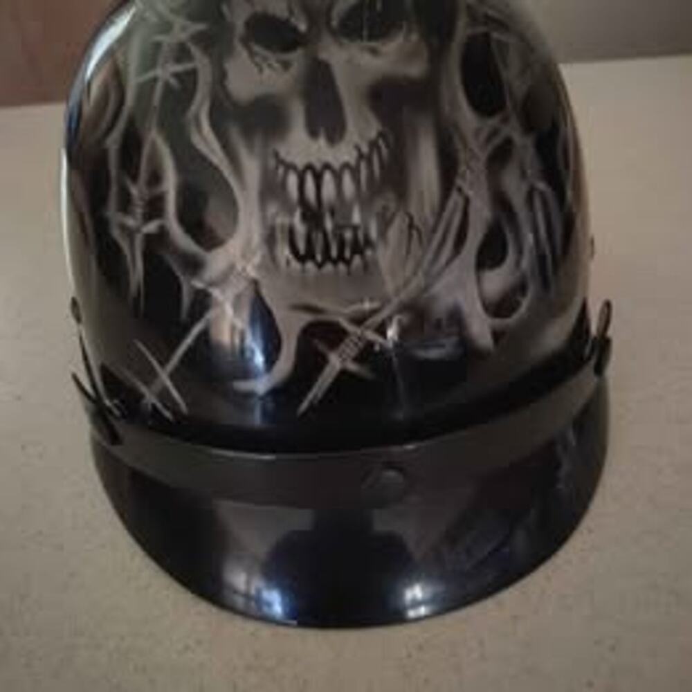 Vega DOT Motorcycle Helmet Large – Skull & Barbed Wire Graphics